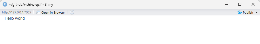 Mostly blank white page displaying the text hello world