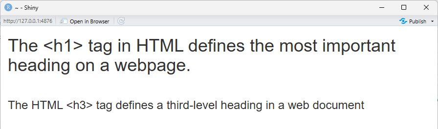 Screenshot of app with different styles of html tags