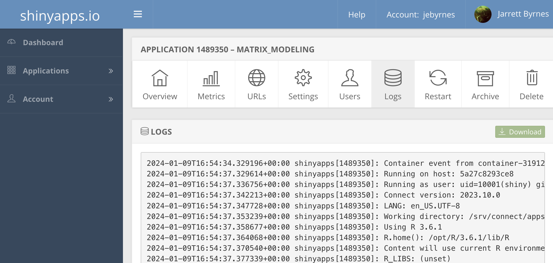 Log view in shinyapps.io